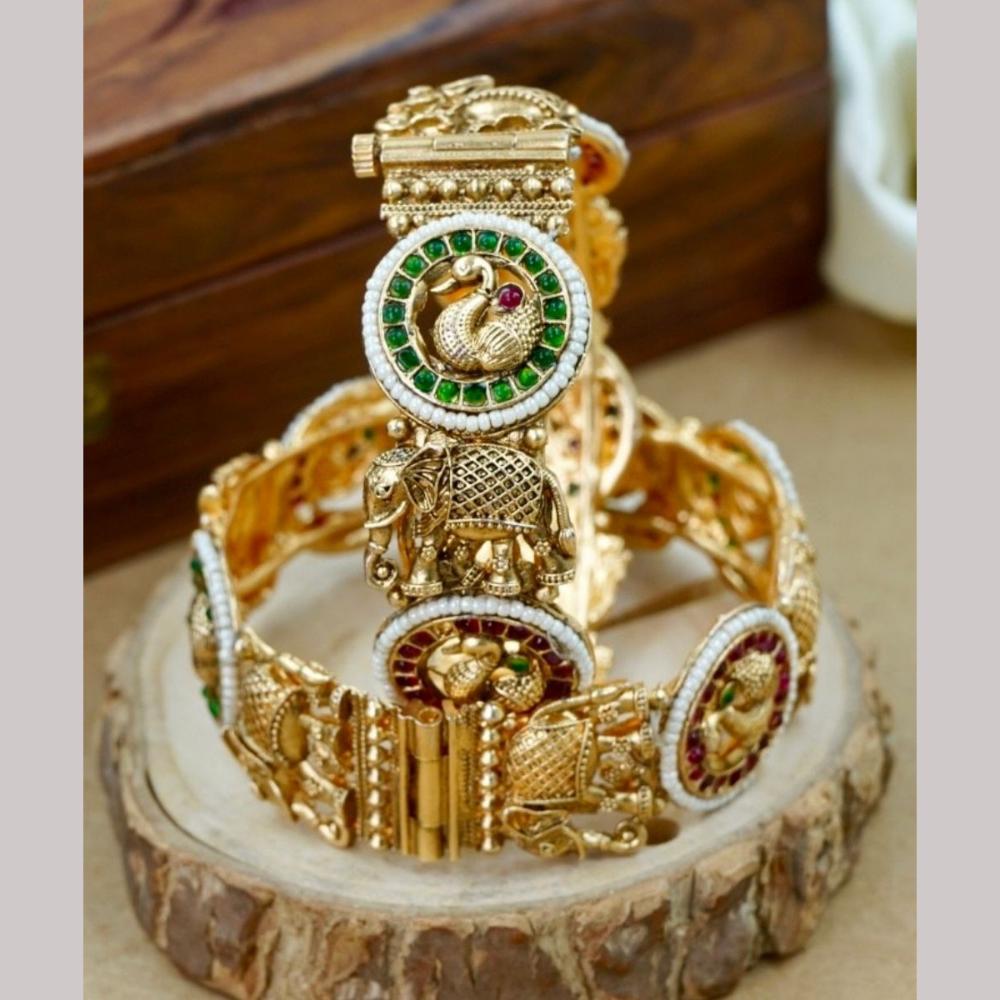 Wedding Chuda Designer Kundan Elephant Motif Openable Style Bangles Set