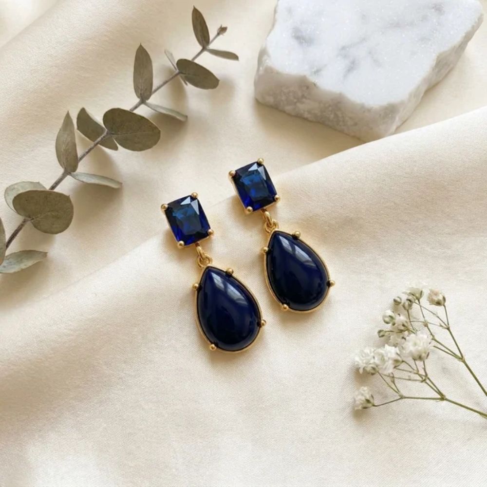 Etnico Fashion Gold Plated Anti Tarnish Blue Stone Drop Earrings for Women & Girls Teardrop Dangle Fashion Jewellery (WE014Bl)