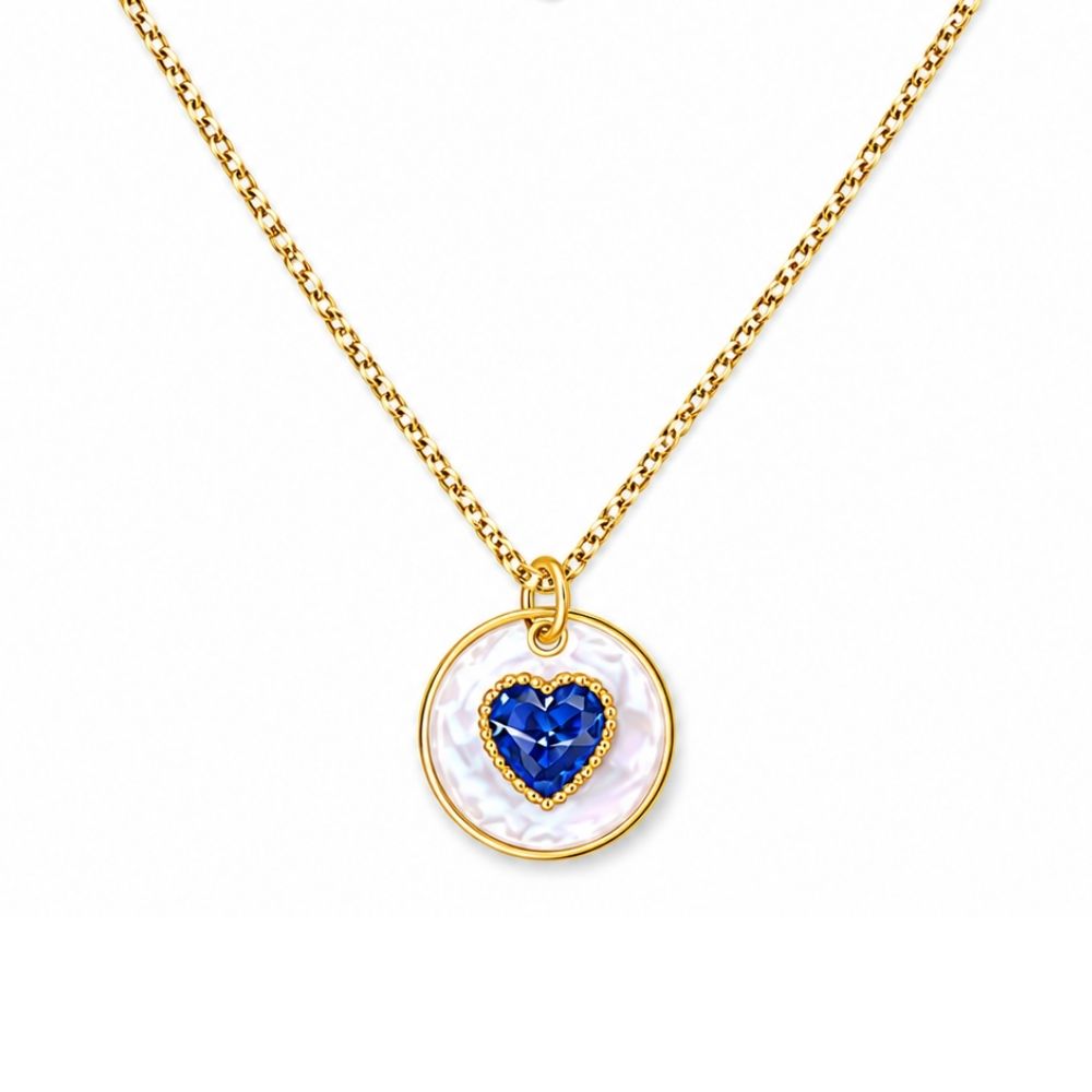 Etnico Fashion Gold Plated Anti Tarnish Blue Heart Pendant Necklace for Women & Girls American Diamond Style Heart Charm Chain Fashion Jewellery (WN009Bl)
