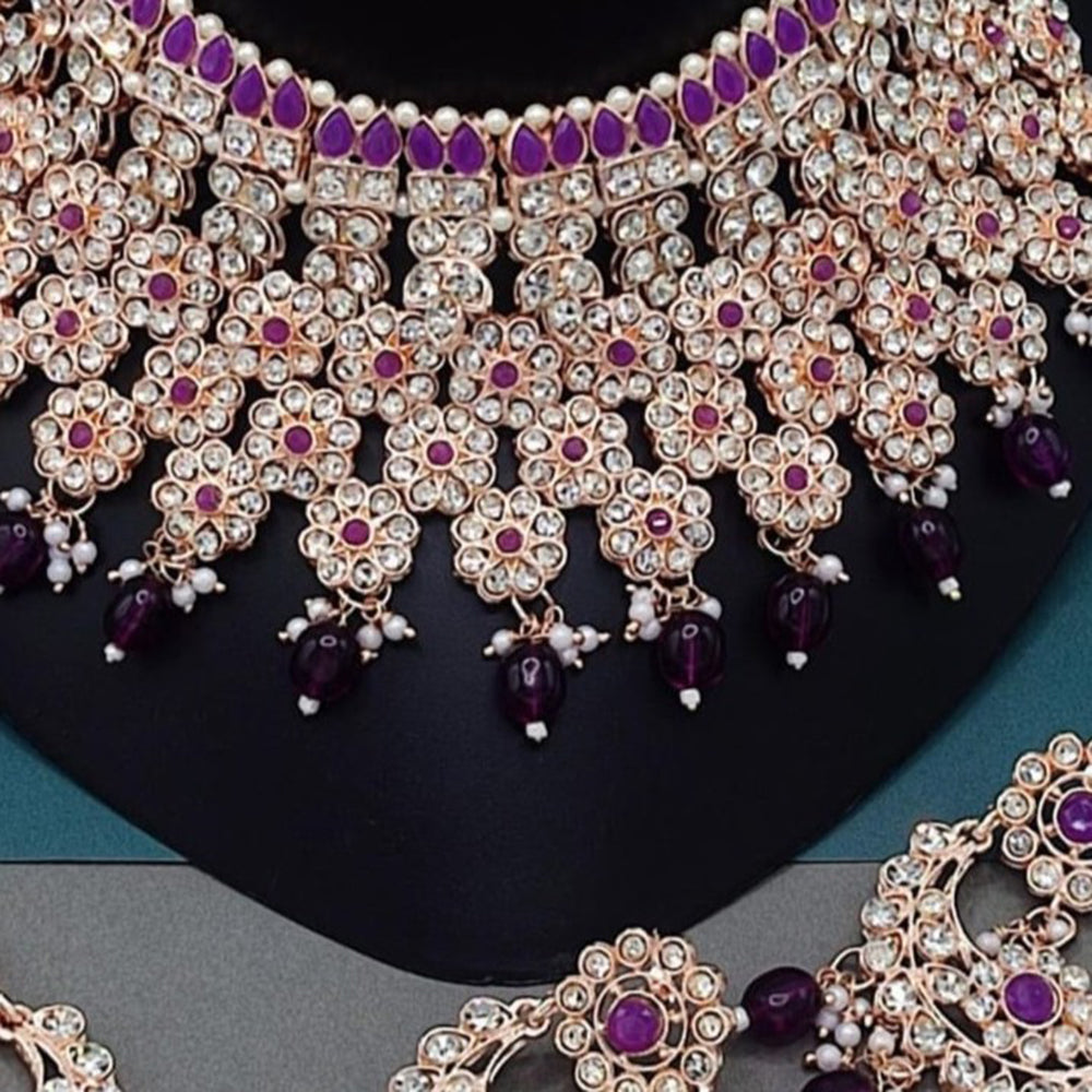 Gehana Mahal Gold Plated Austrian Stone And Pearl Choker Necklace Set