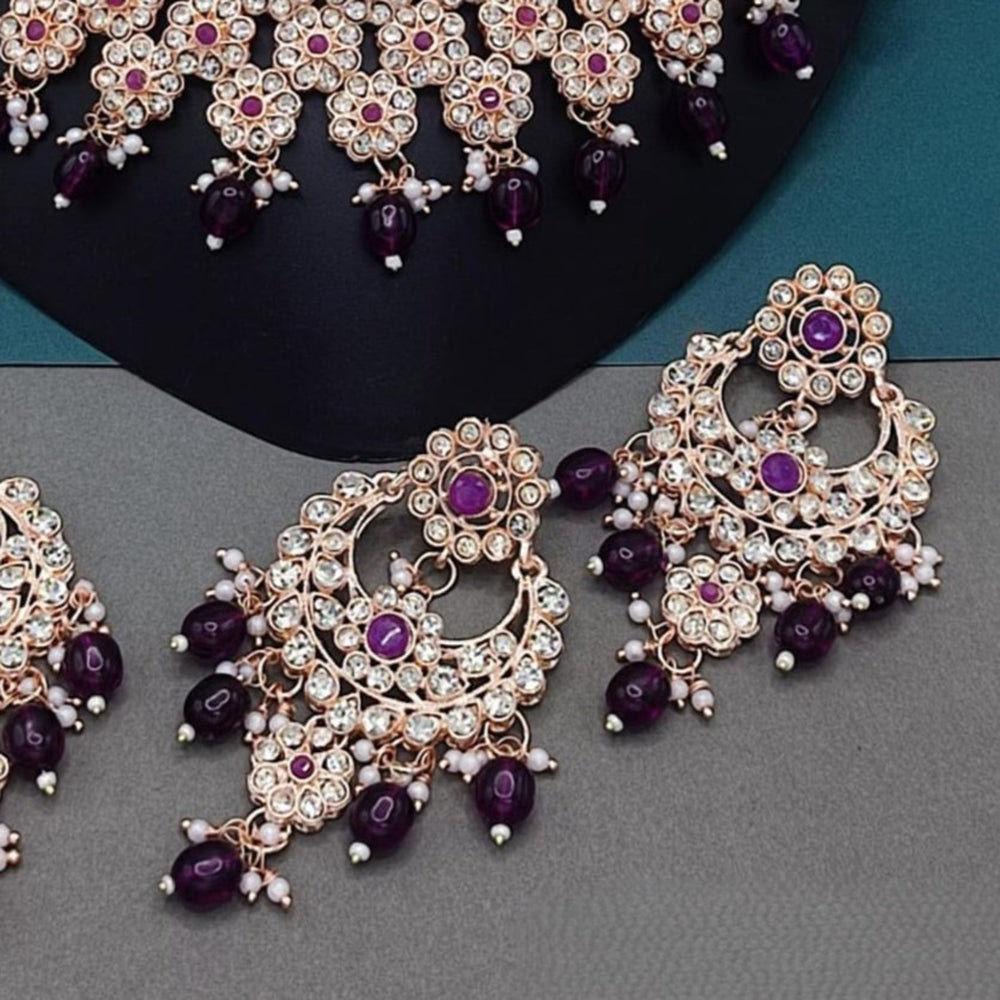 Gehana Mahal Gold Plated Austrian Stone And Pearl Choker Necklace Set