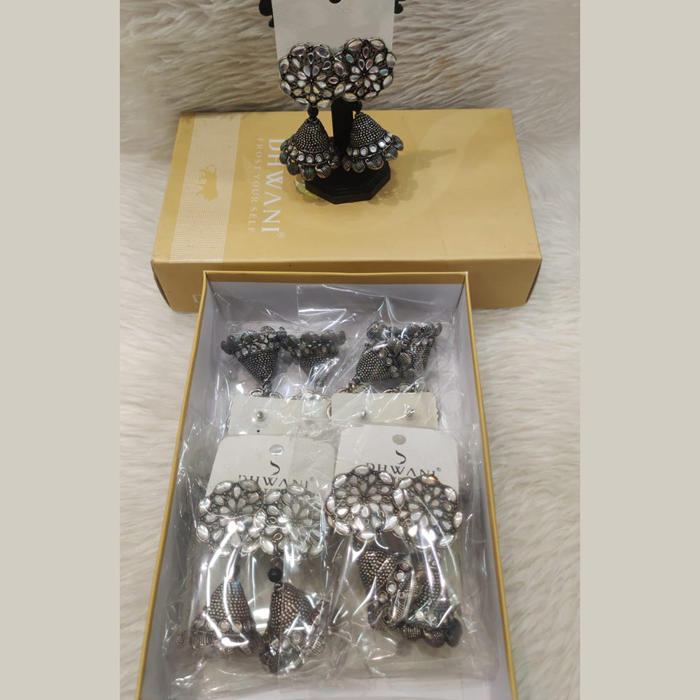 Dhwani Boho Oxidised Plated Crystal Stone Jhumki Earrings
