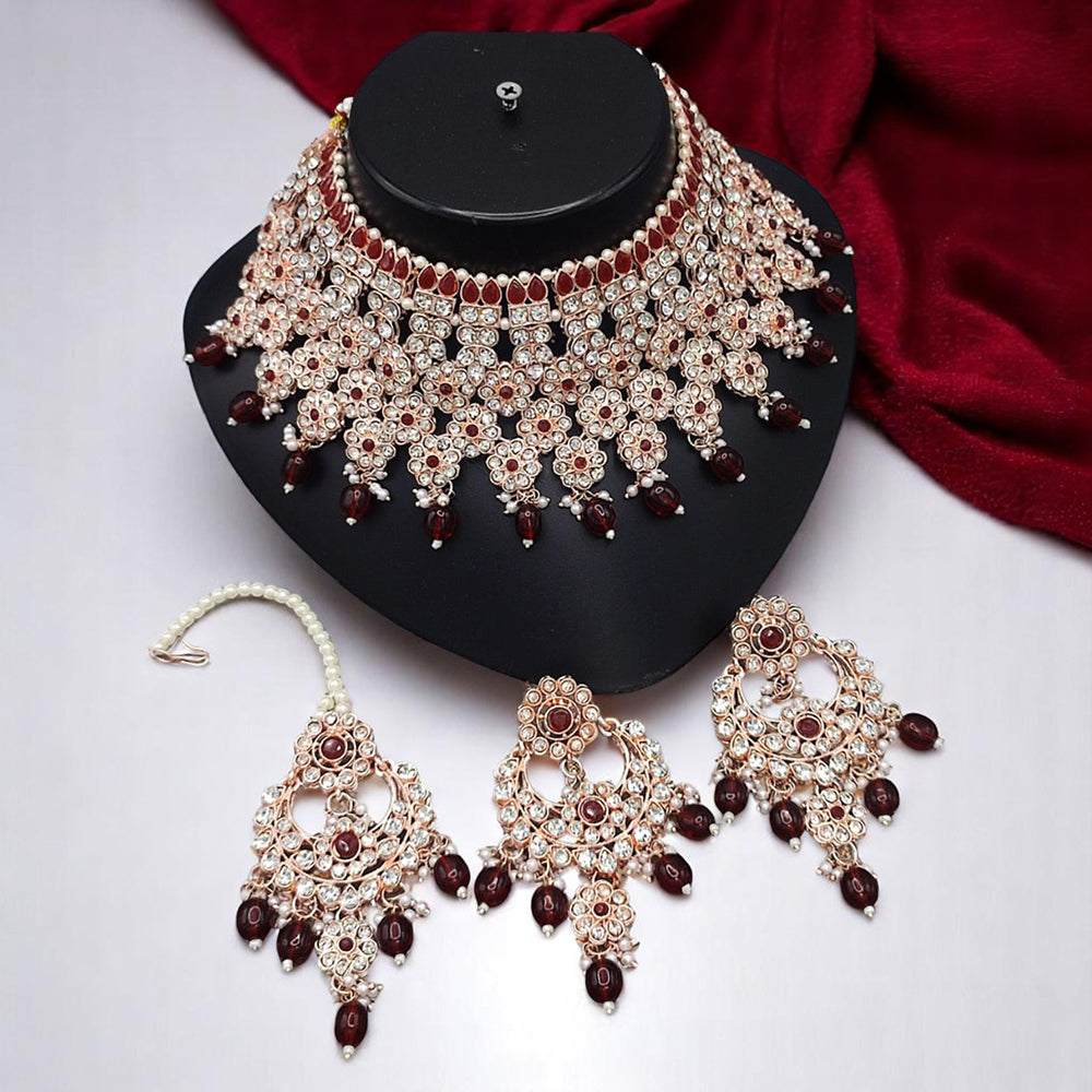 Gehana Mahal Gold Plated Austrian Stone And Pearl Choker Necklace Set