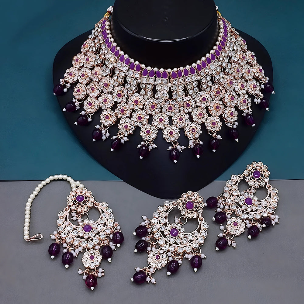 Gehana Mahal Gold Plated Austrian Stone And Pearl Choker Necklace Set