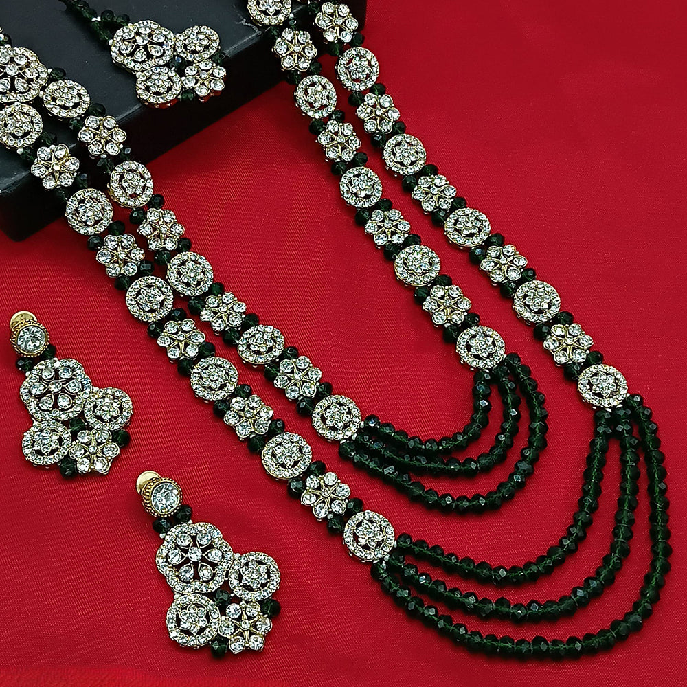 Gehana Mahal Gold Plated Austrian Stone And Pearl Long Necklace Set