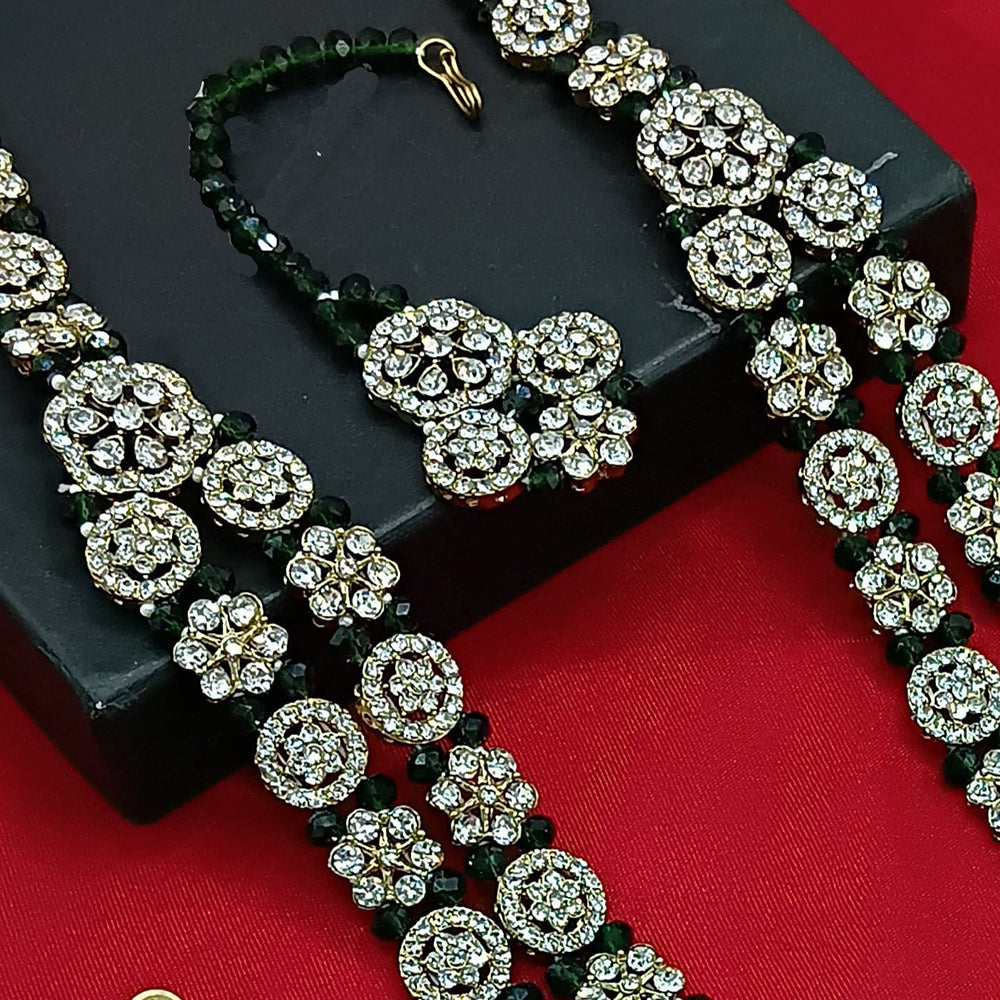 Gehana Mahal Gold Plated Austrian Stone And Pearl Long Necklace Set