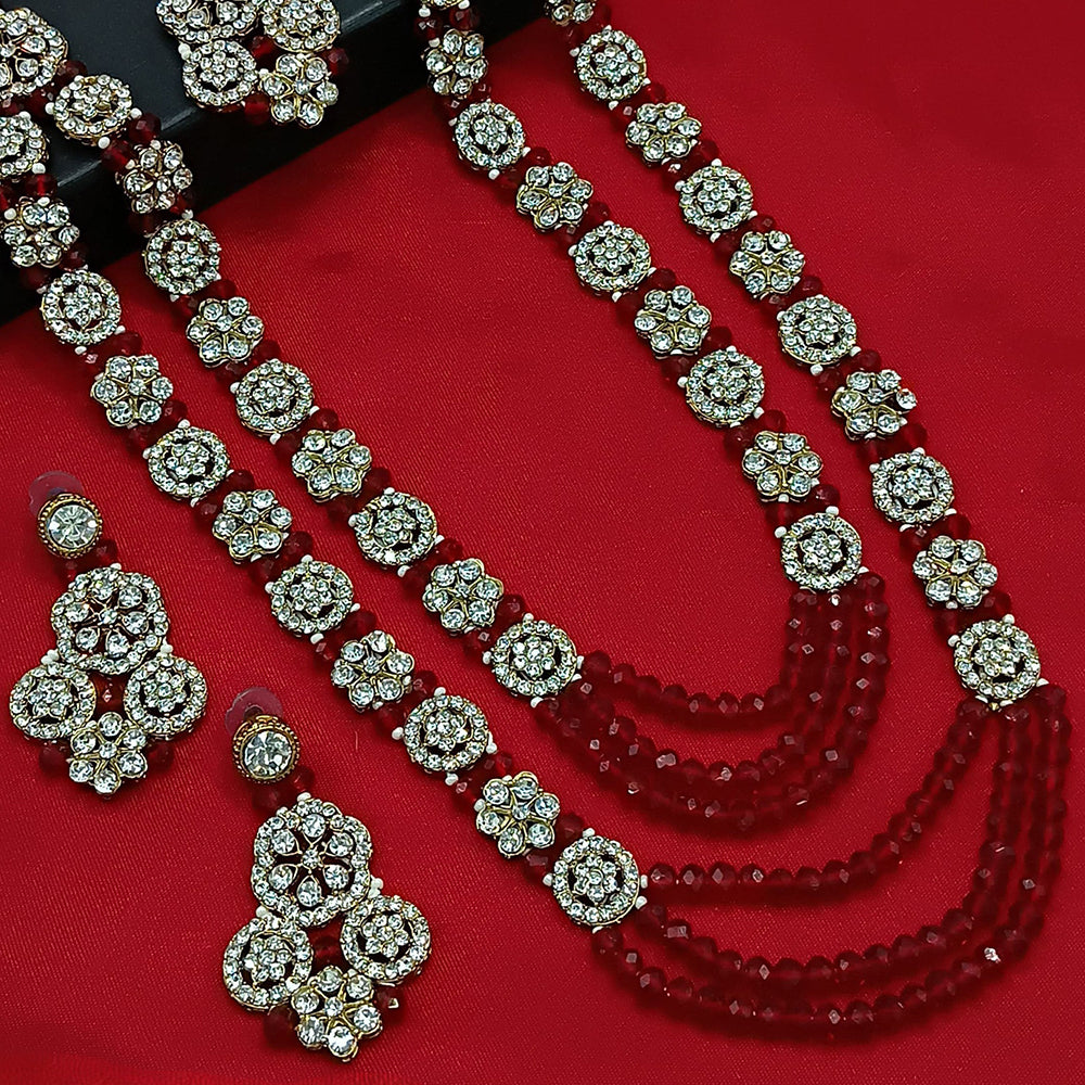 Gehana Mahal Gold Plated Austrian Stone And Pearl Long Necklace Set