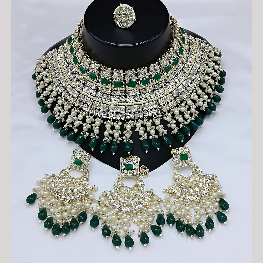 Gehana Mahal Gold Plated Kundan Stone And Beads Necklace Set