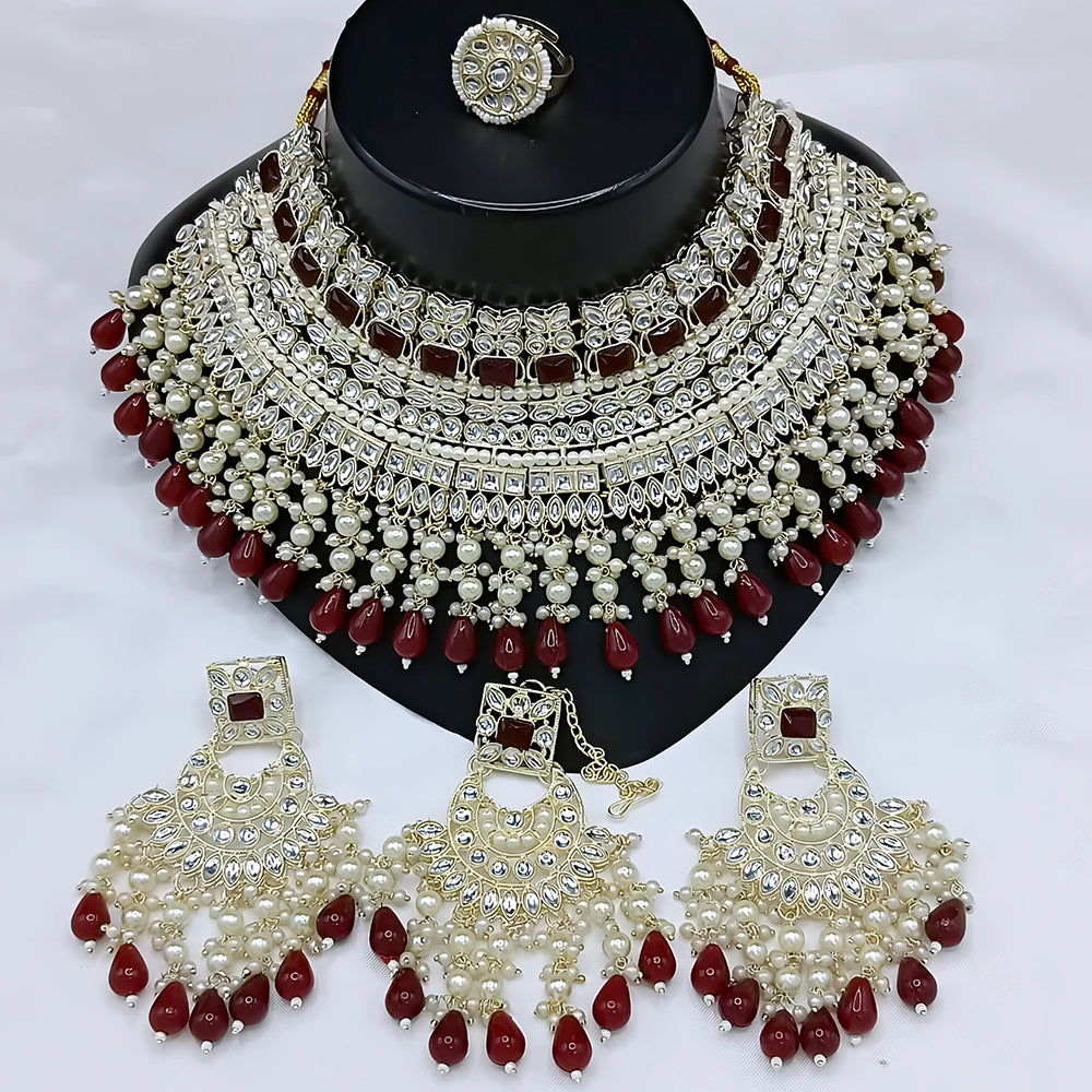 Gehana Mahal Gold Plated Kundan Stone And Beads Necklace Set