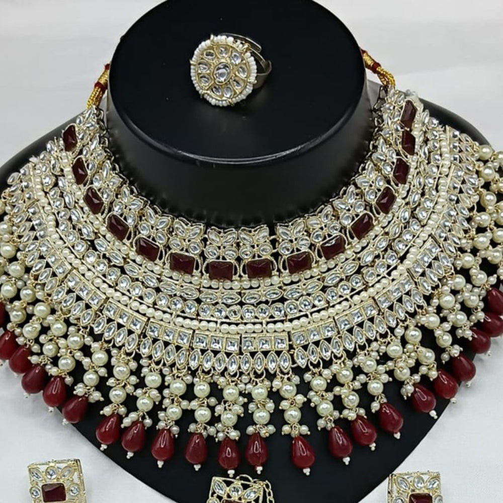 Gehana Mahal Gold Plated Kundan Stone And Beads Necklace Set