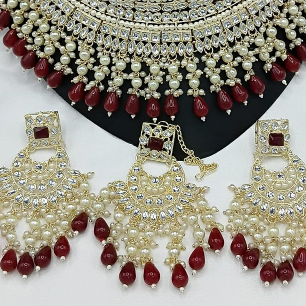 Gehana Mahal Gold Plated Kundan Stone And Beads Necklace Set