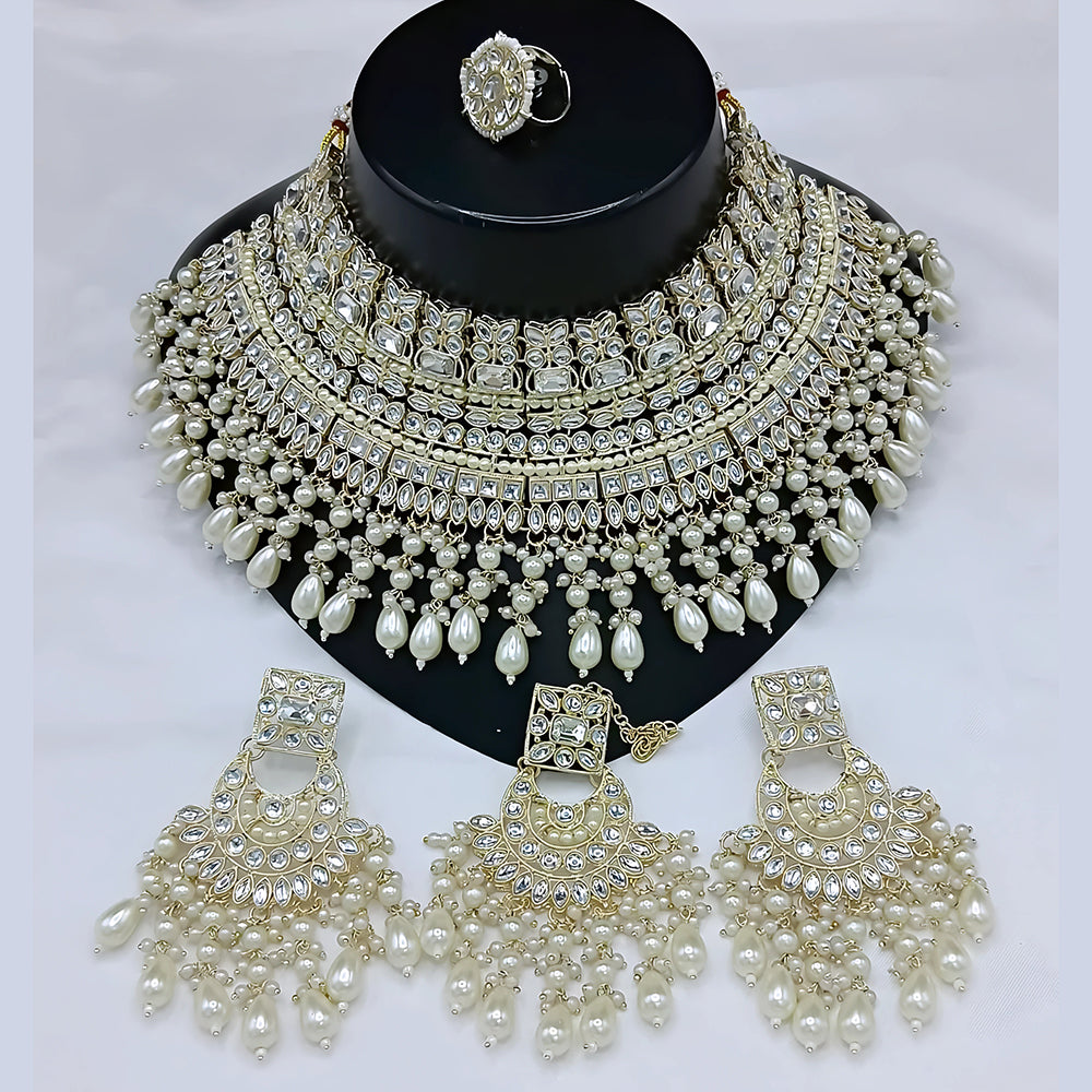 Gehana Mahal Gold Plated Kundan Stone And Beads Necklace Set
