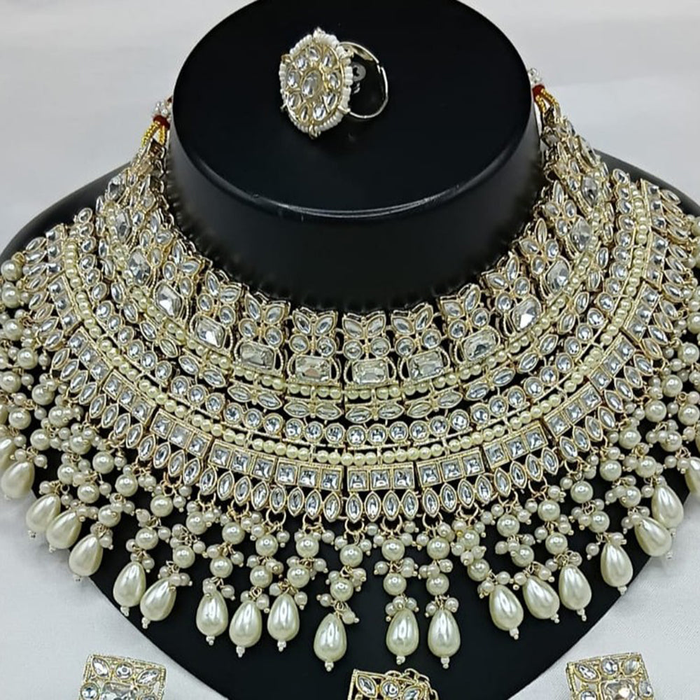 Gehana Mahal Gold Plated Kundan Stone And Beads Necklace Set