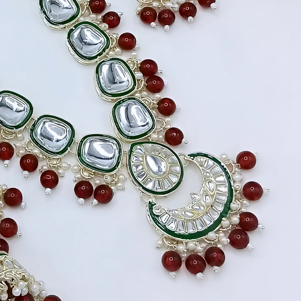 Gehana Mahal Gold Plated Kundan Stone And Beads Necklace Set