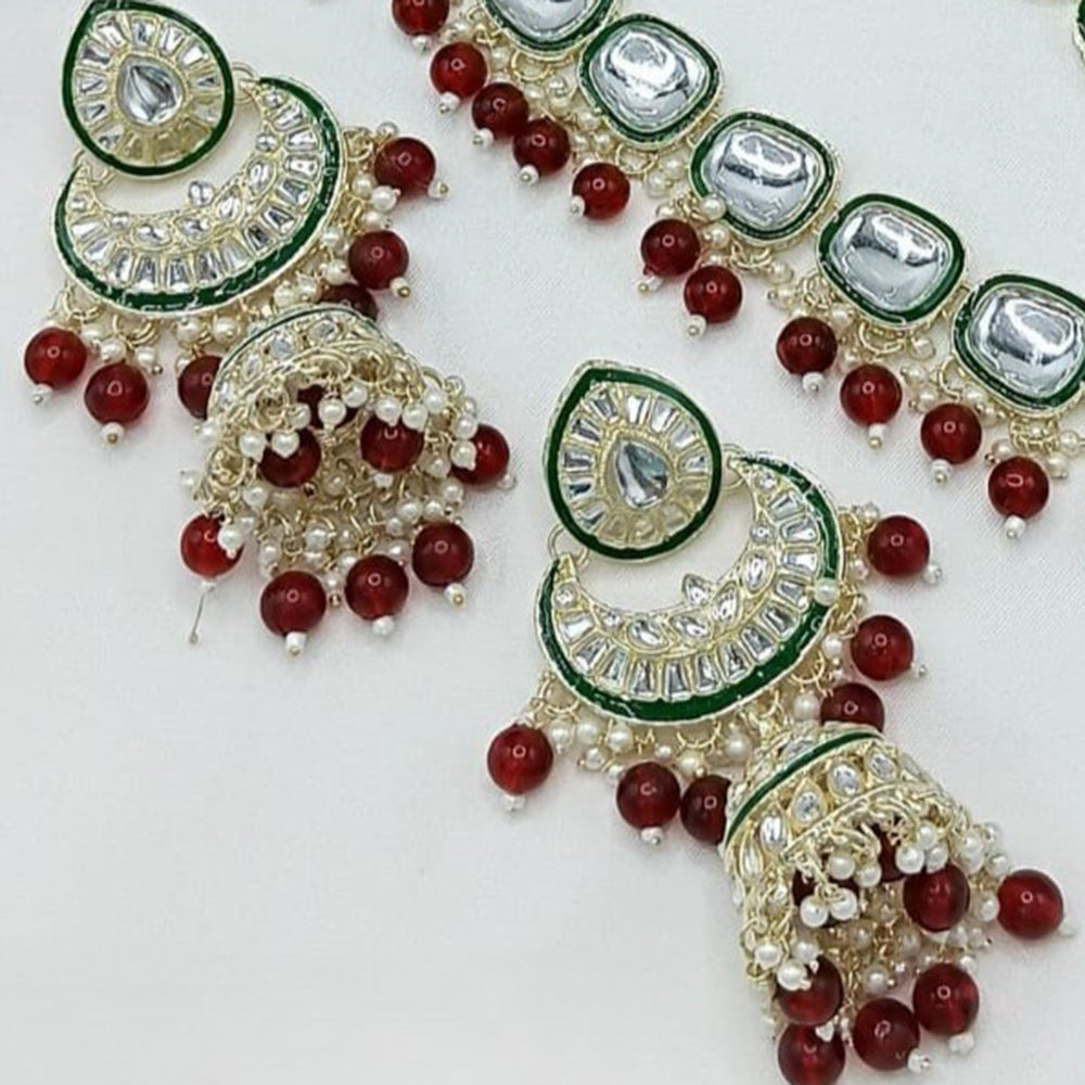 Gehana Mahal Gold Plated Kundan Stone And Beads Necklace Set