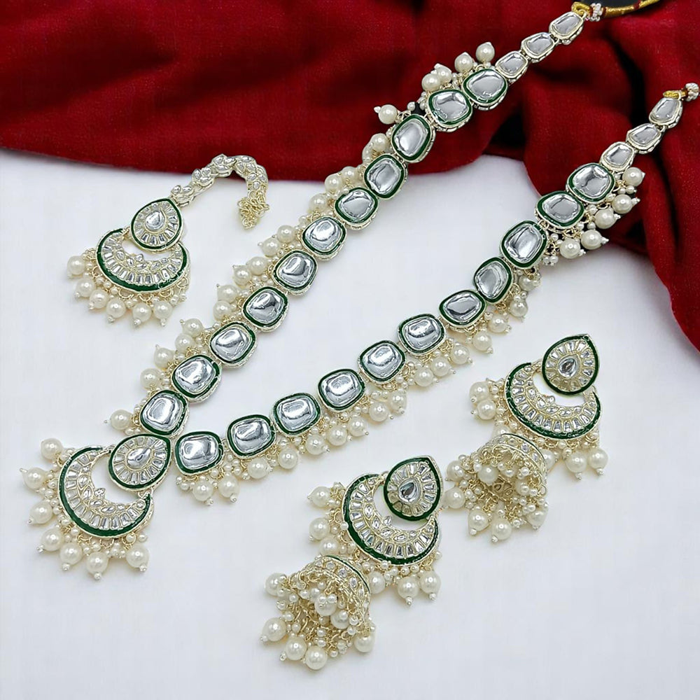 Gehana Mahal Gold Plated Kundan Stone And Beads Necklace Set