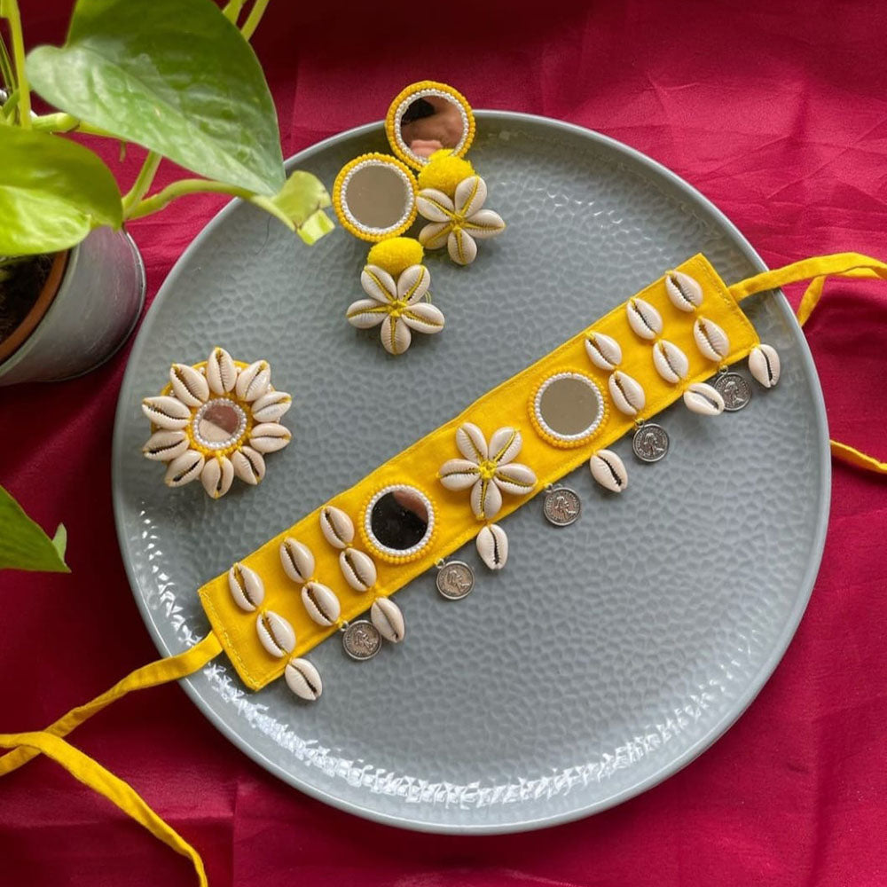 Handmade For Her Handmade Mirror Choker Necklace Set With Ring