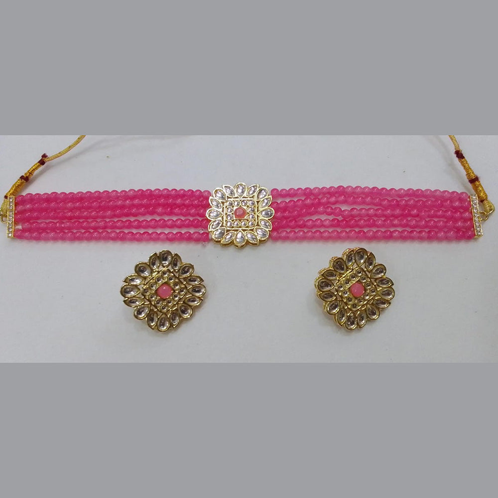 Midas Touch Gold Plated Kundan Stone And Beads Choker Necklace Set
