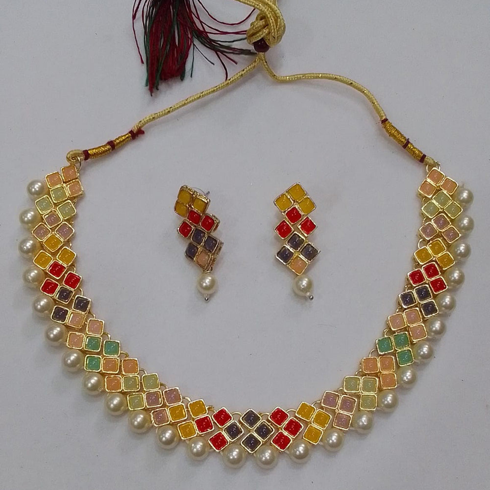 Midas Touch Gold Plated Pota Stone And Pearl Necklace Set
