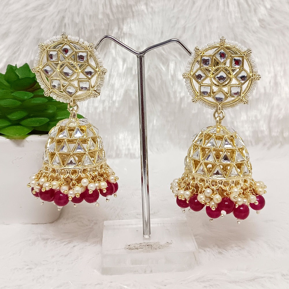 Darshana Jewels Gold Plated Kundan Stone And Beads Jhumki Earrings