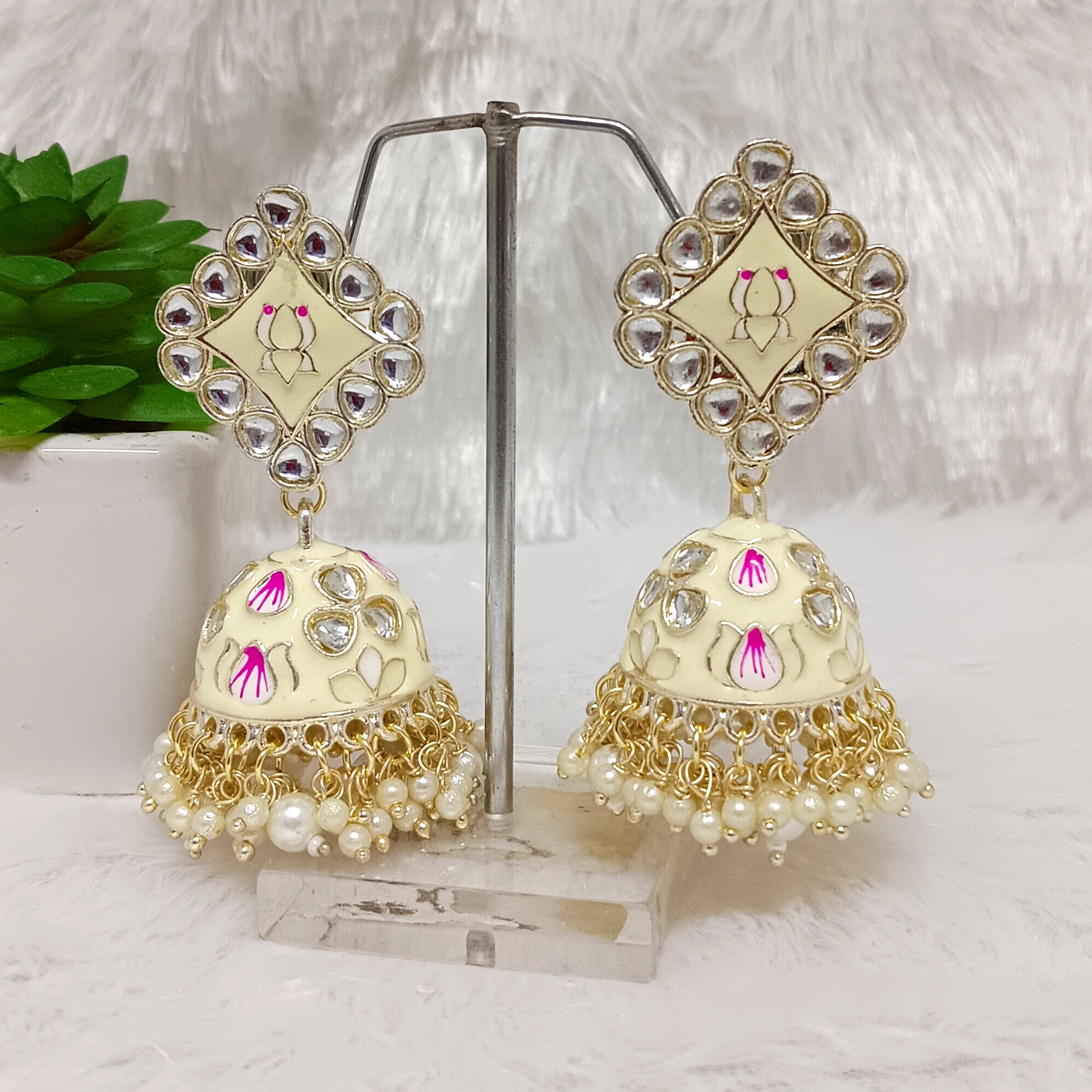 Bhavi Jewels Gold Plated Meenakari Jhumkis Earrings