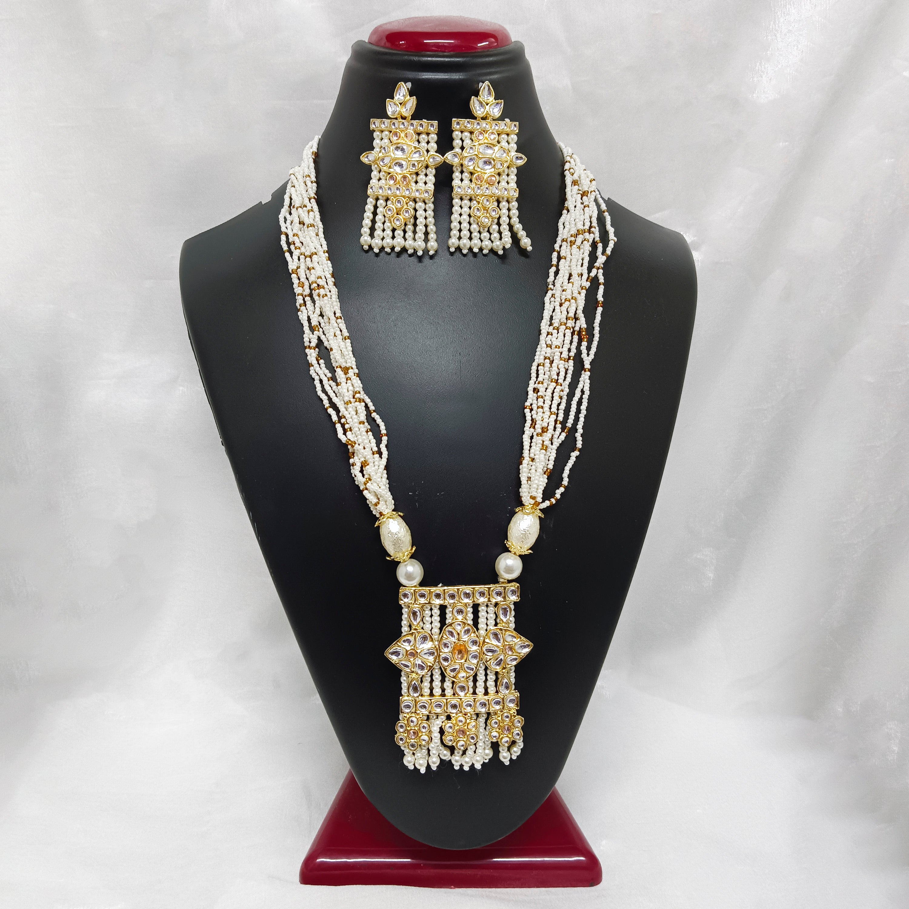 Bhavi Jewels Kundan Stone Gold Plated Necklace Set