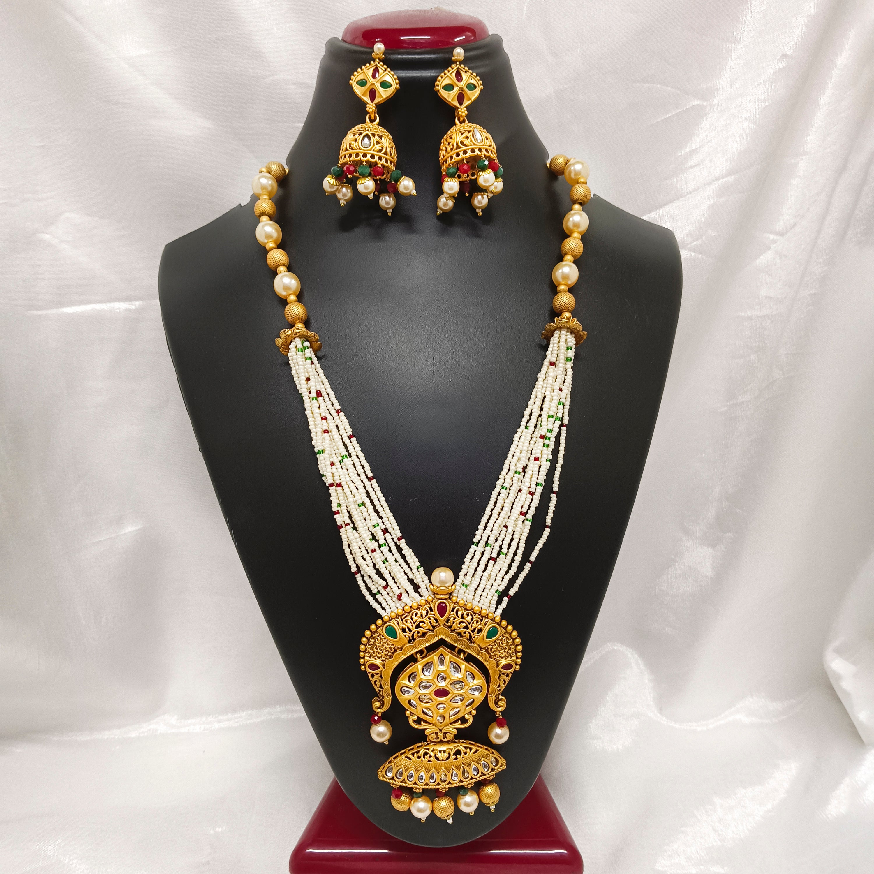 Bhavi Jewels Kundan Stone Gold Plated Necklace Set