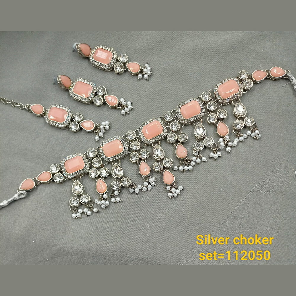Padmawati Bangles Austrian Stone Silver Plated Choker Necklace Set
