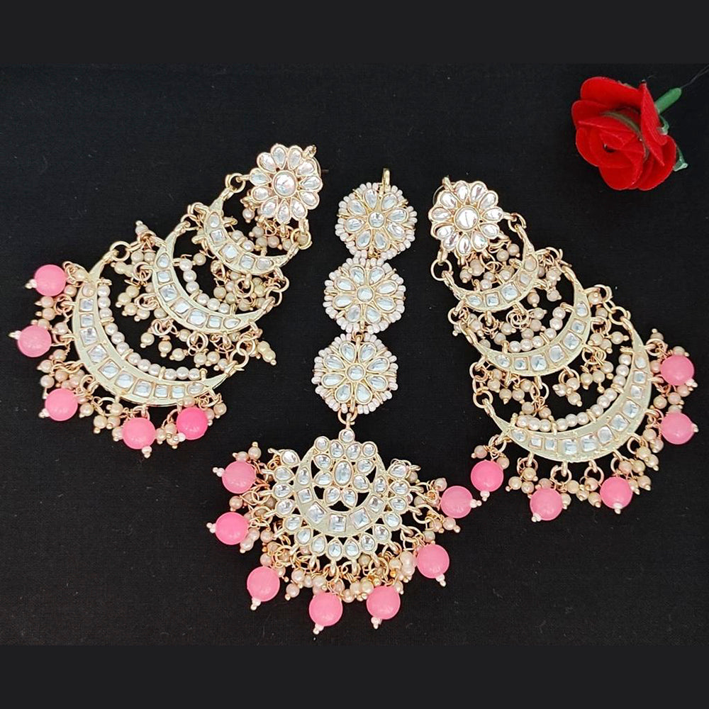 Sai Fashion Gold Plated Kundan Stone Dangler Earrings With Mangtikka