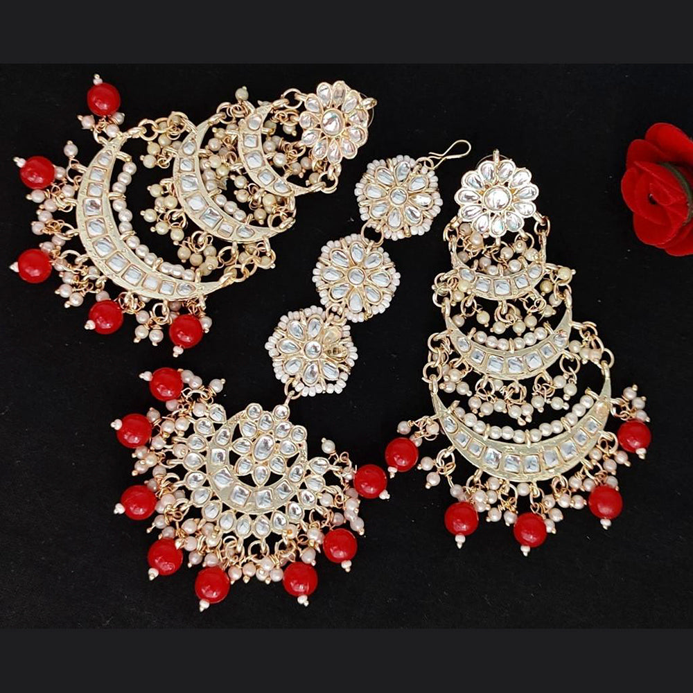 Sai Fashion Gold Plated Kundan Stone Dangler Earrings With Mangtikka