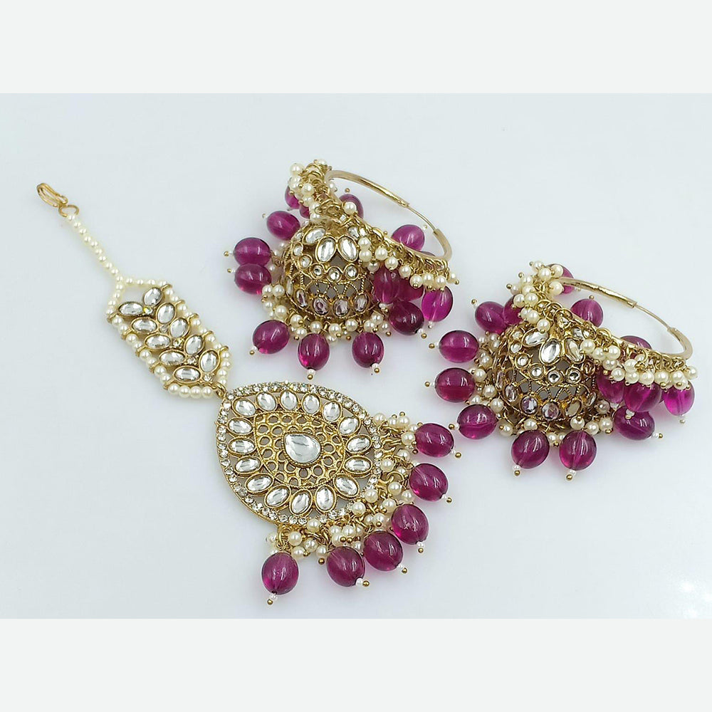 Sai Fashion Gold Plated Kundan Jhumki Earring With Maangtikka