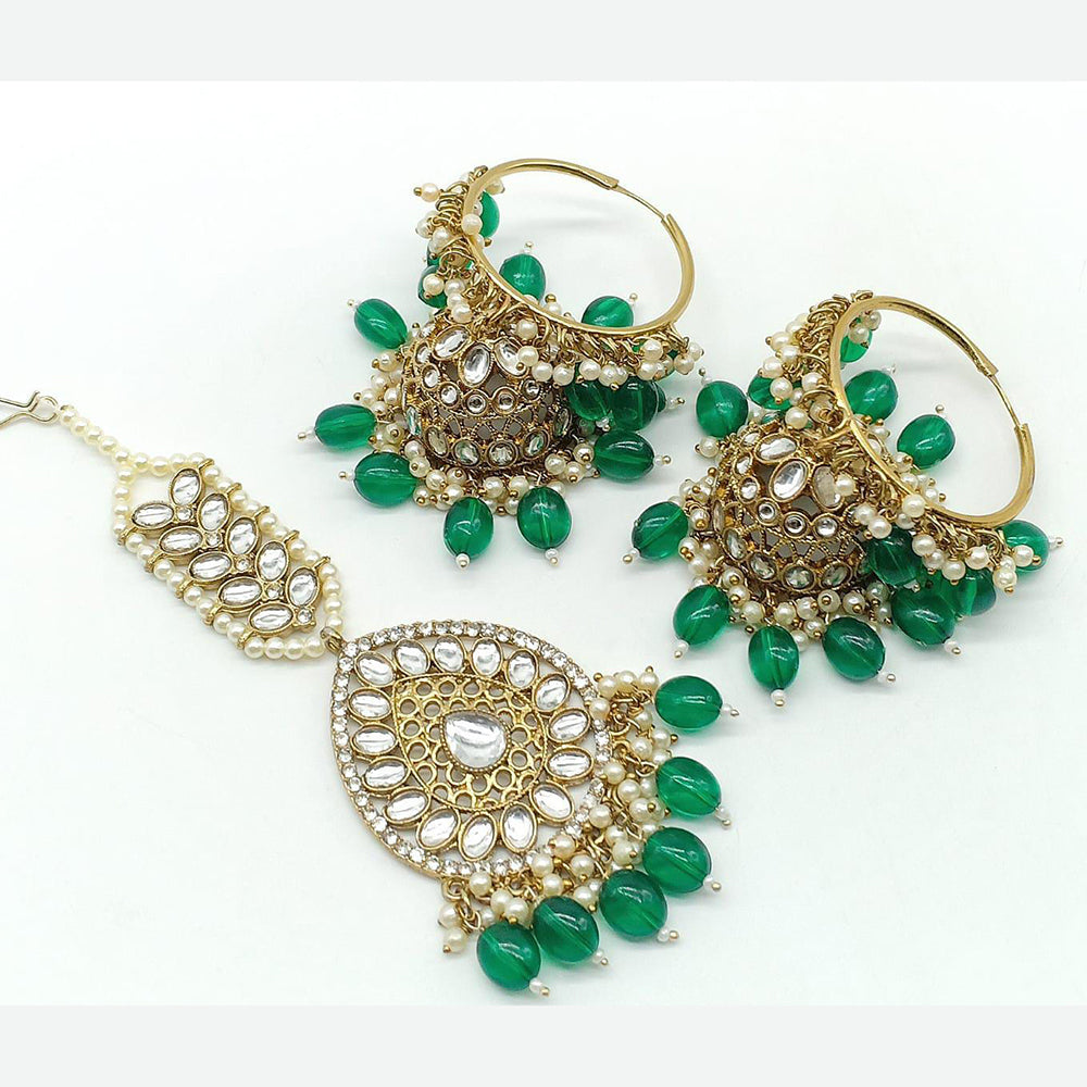 Sai Fashion Gold Plated Kundan Jhumki Earring With Maangtikka