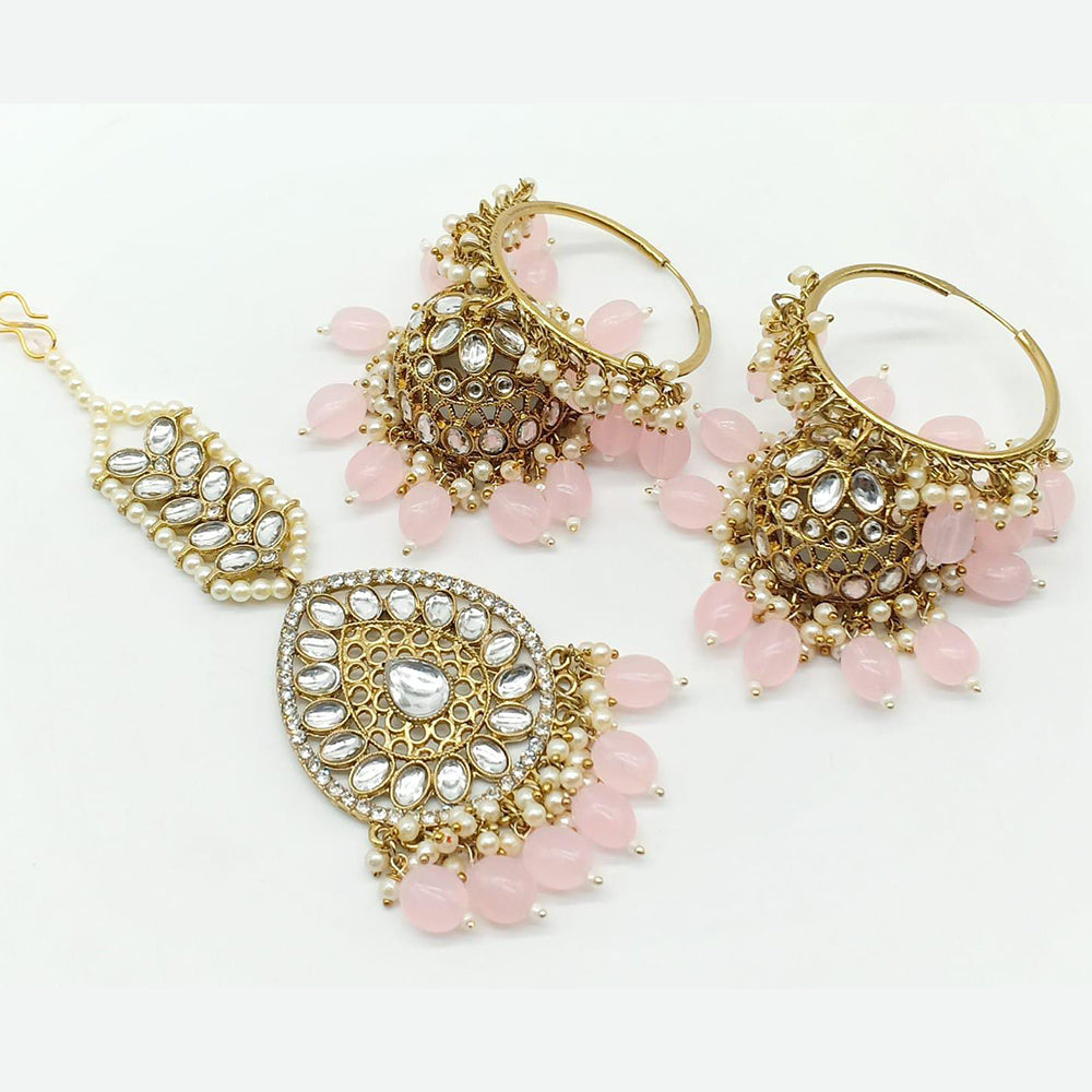 Sai Fashion Gold Plated Kundan Jhumki Earring With Maangtikka