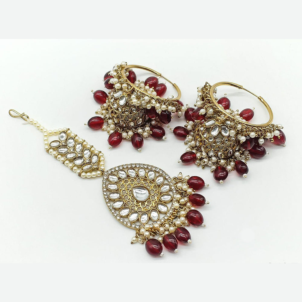 Sai Fashion Gold Plated Kundan Jhumki Earring With Maangtikka