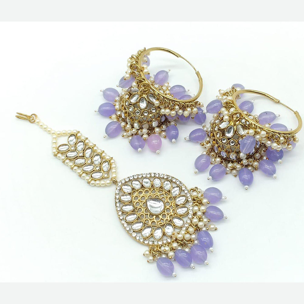 Sai Fashion Gold Plated Kundan Jhumki Earring With Maangtikka