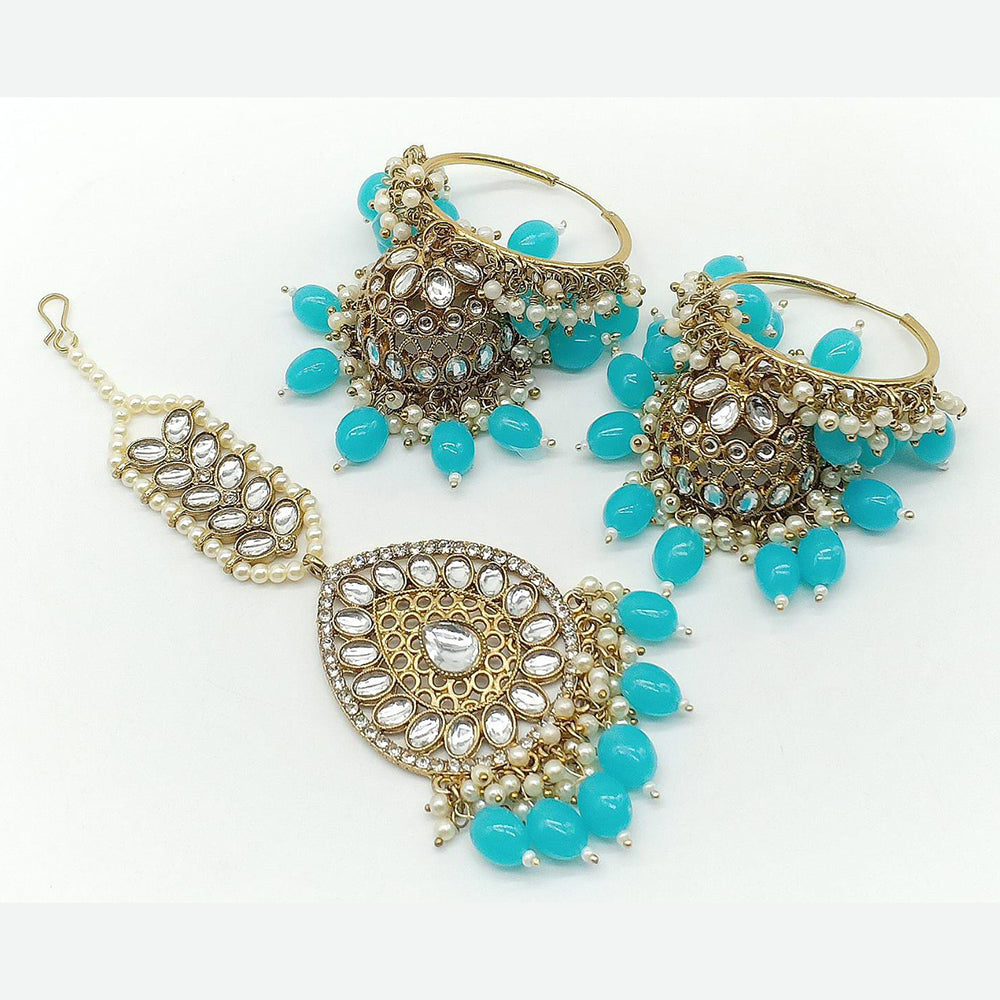 Sai Fashion Gold Plated Kundan Jhumki Earring With Maangtikka