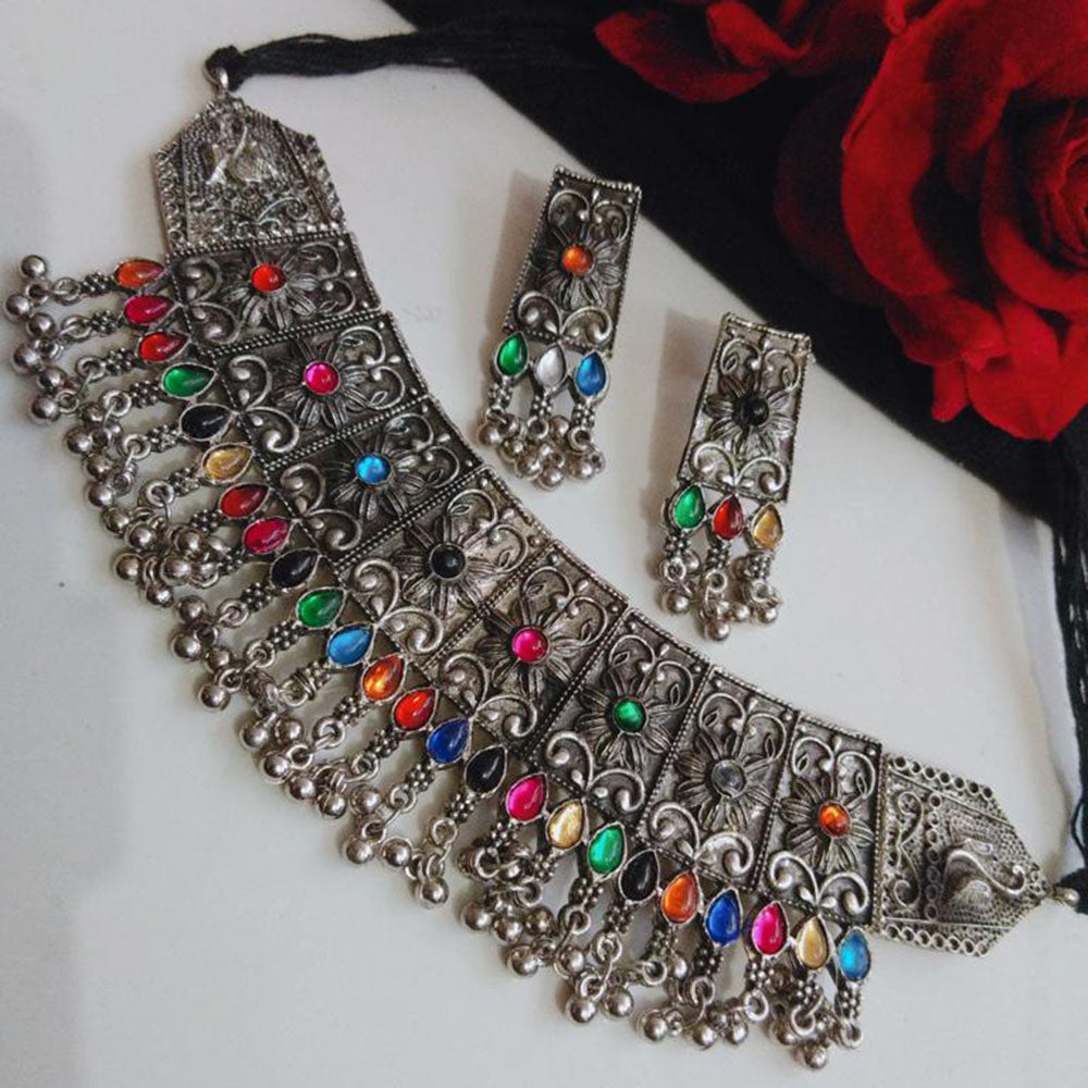 Oxidised Plated Kundan Stone Necklace Set