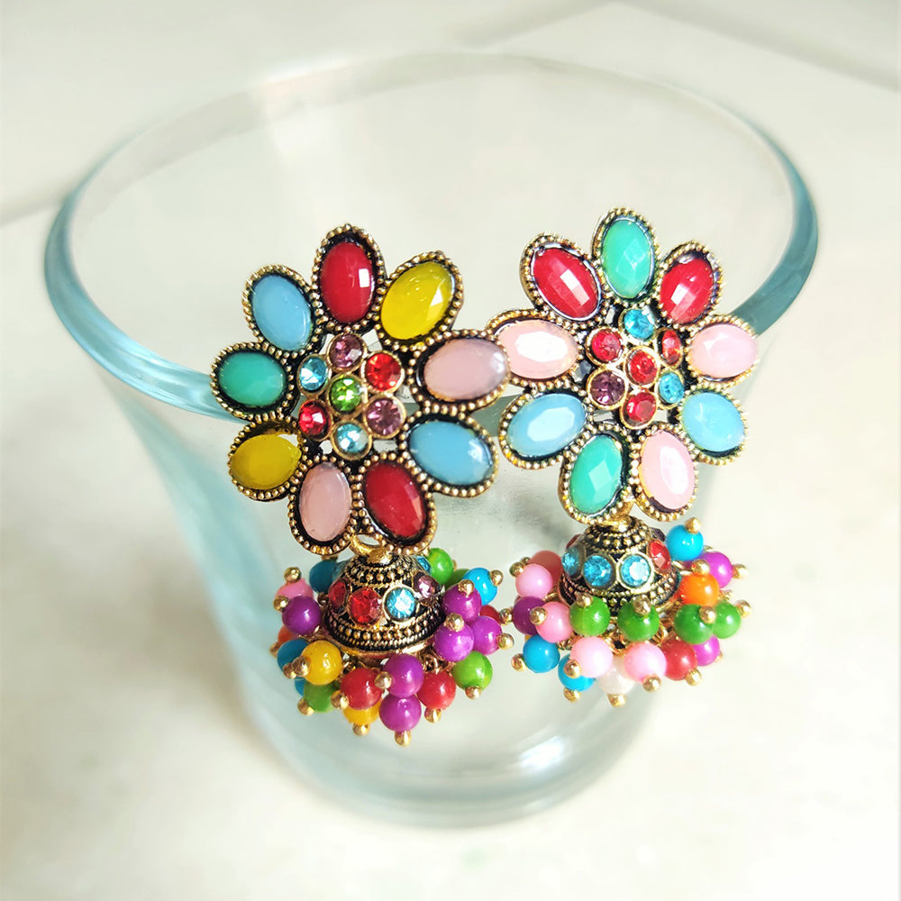 H K Fashion Gold Plated Crystal Stone Jhumki Earrings