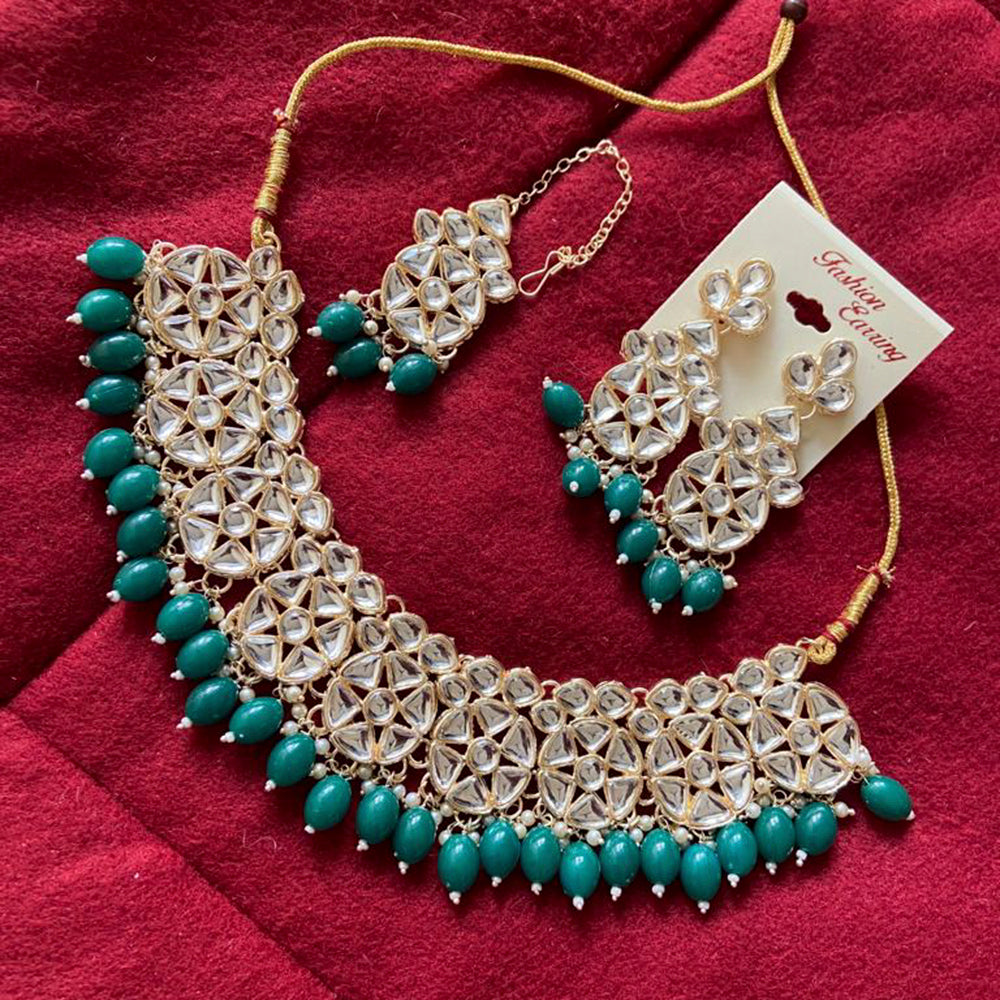 India Art Gold Plated Kundan Stone & Beads Choker Necklace Set