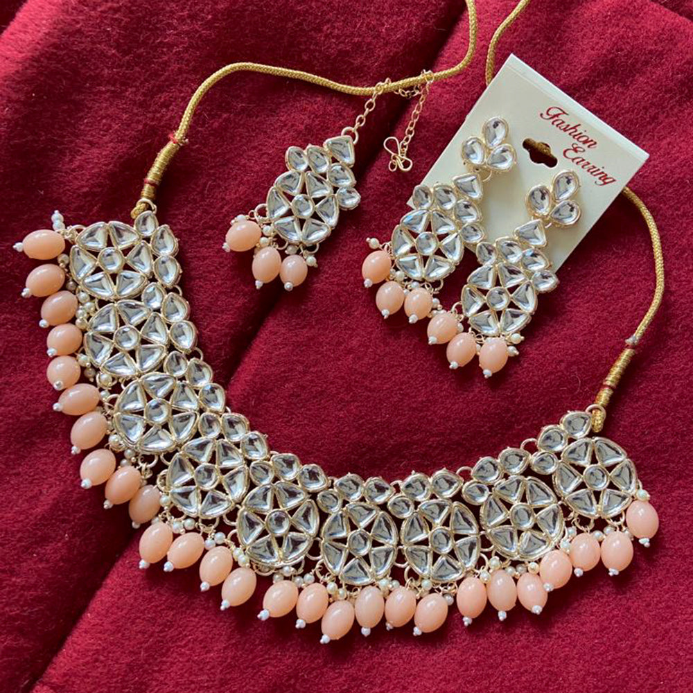 India Art Gold Plated Kundan Stone & Beads Choker Necklace Set