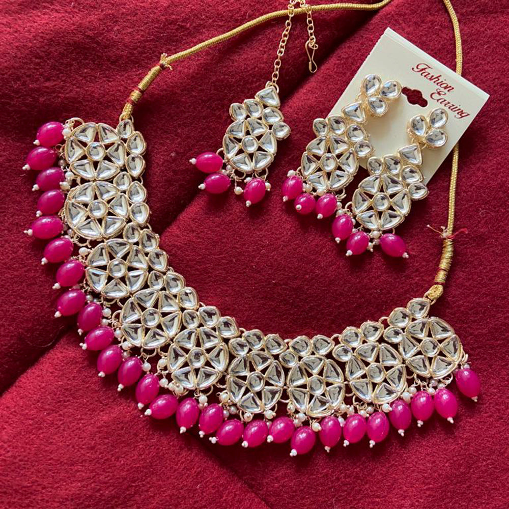 India Art Gold Plated Kundan Stone & Beads Choker Necklace Set