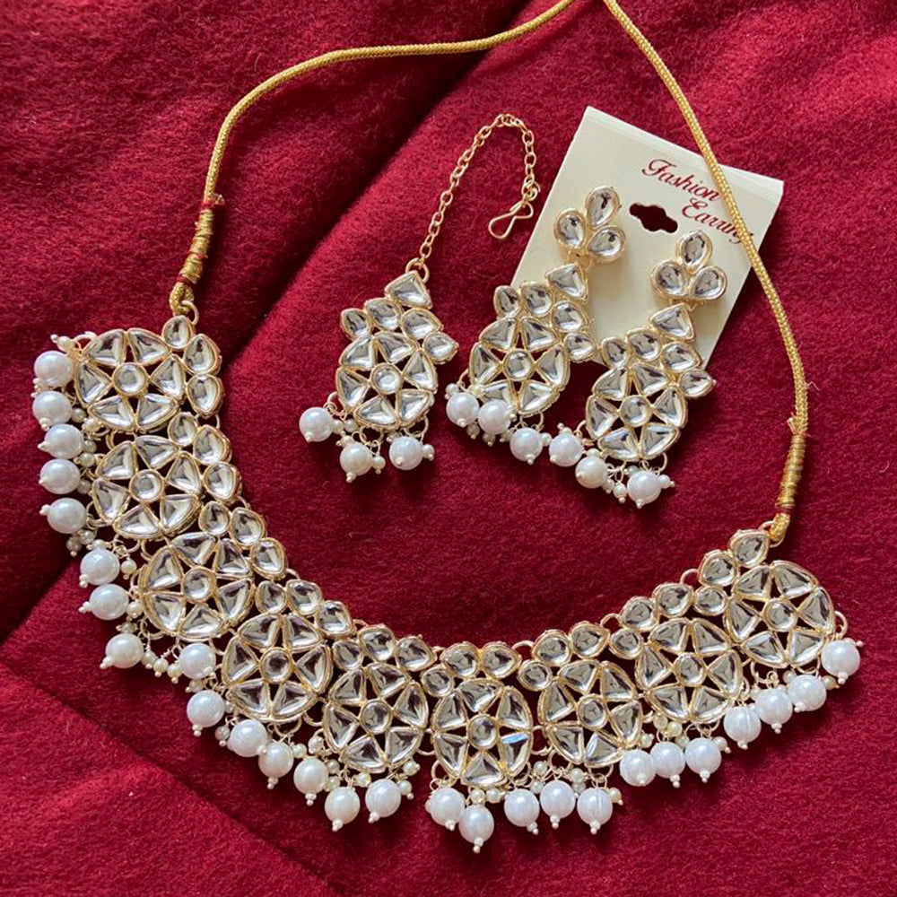India Art Gold Plated Kundan Stone & Beads Choker Necklace Set