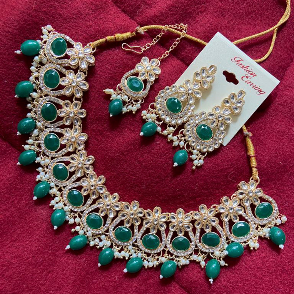 India Art Gold Plated Kundan Stone & Beads Choker Necklace Set