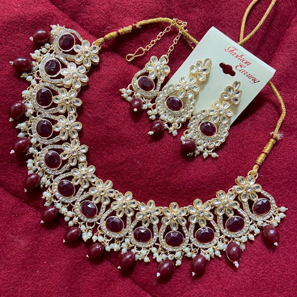 India Art Gold Plated Kundan Stone & Beads Choker Necklace Set