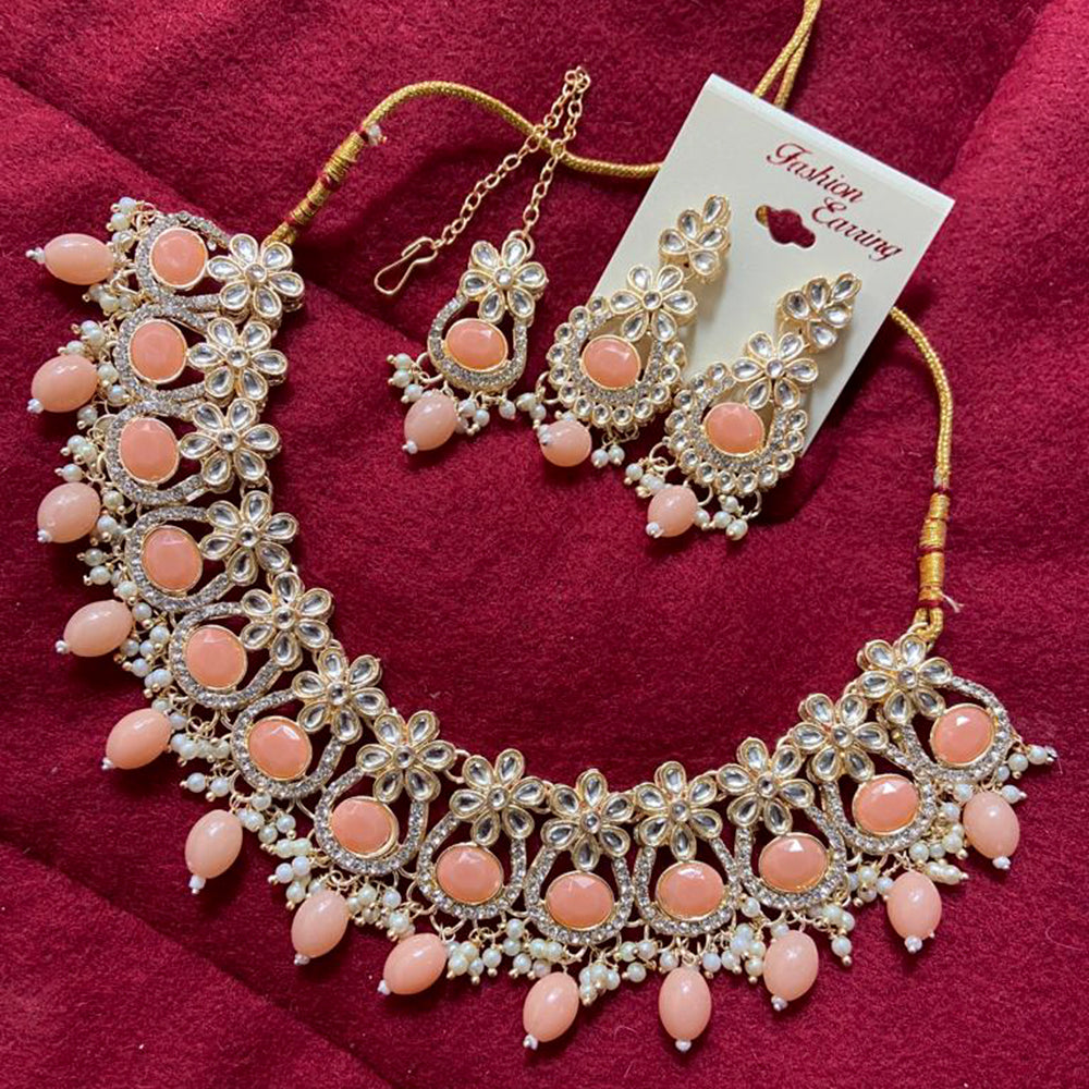 India Art Gold Plated Kundan Stone & Beads Choker Necklace Set