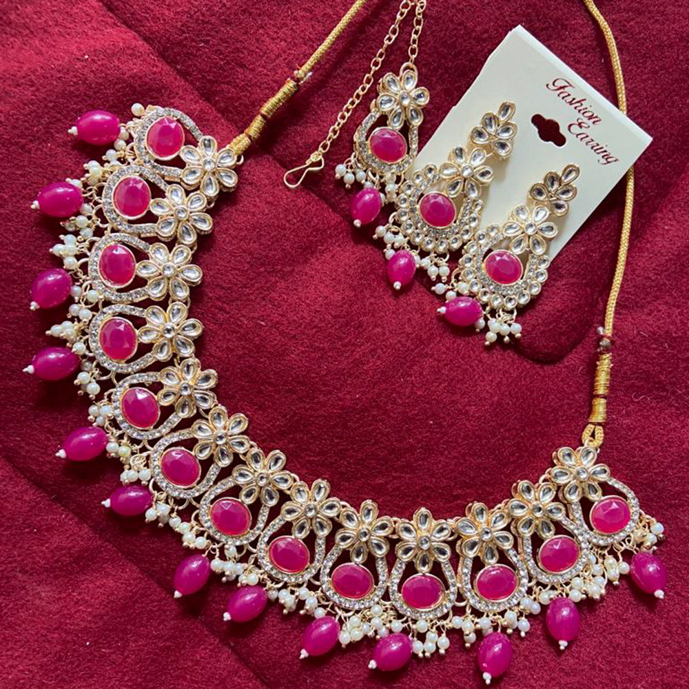 India Art Gold Plated Kundan Stone & Beads Choker Necklace Set