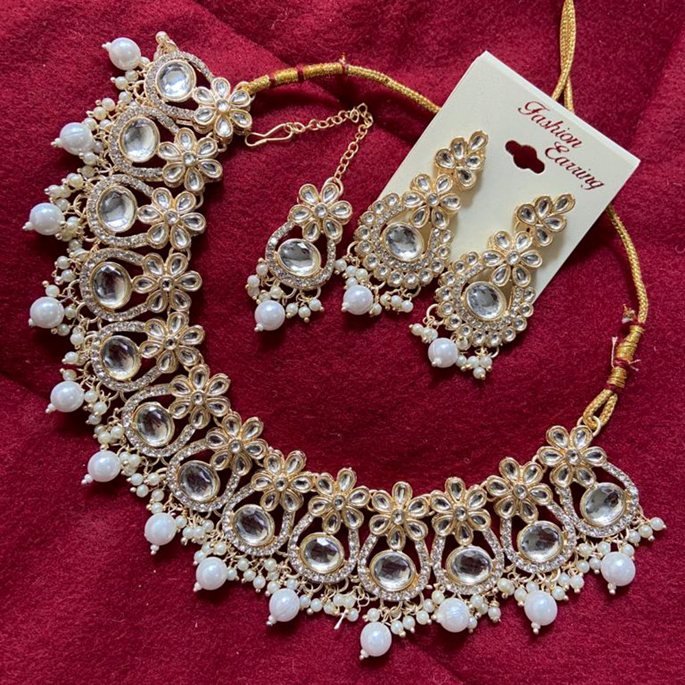 India Art Gold Plated Kundan Stone & Beads Choker Necklace Set