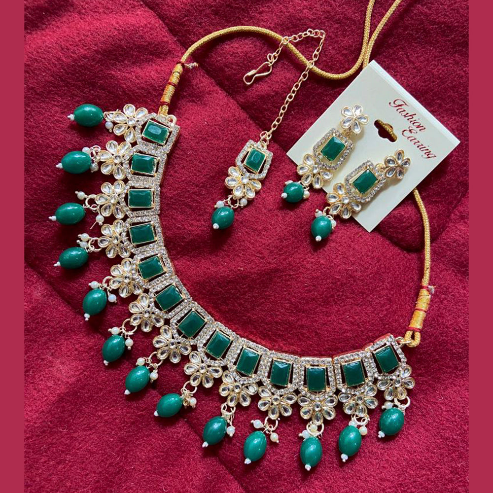 India Art Gold Plated Kundan Stone & Beads Choker Necklace Set