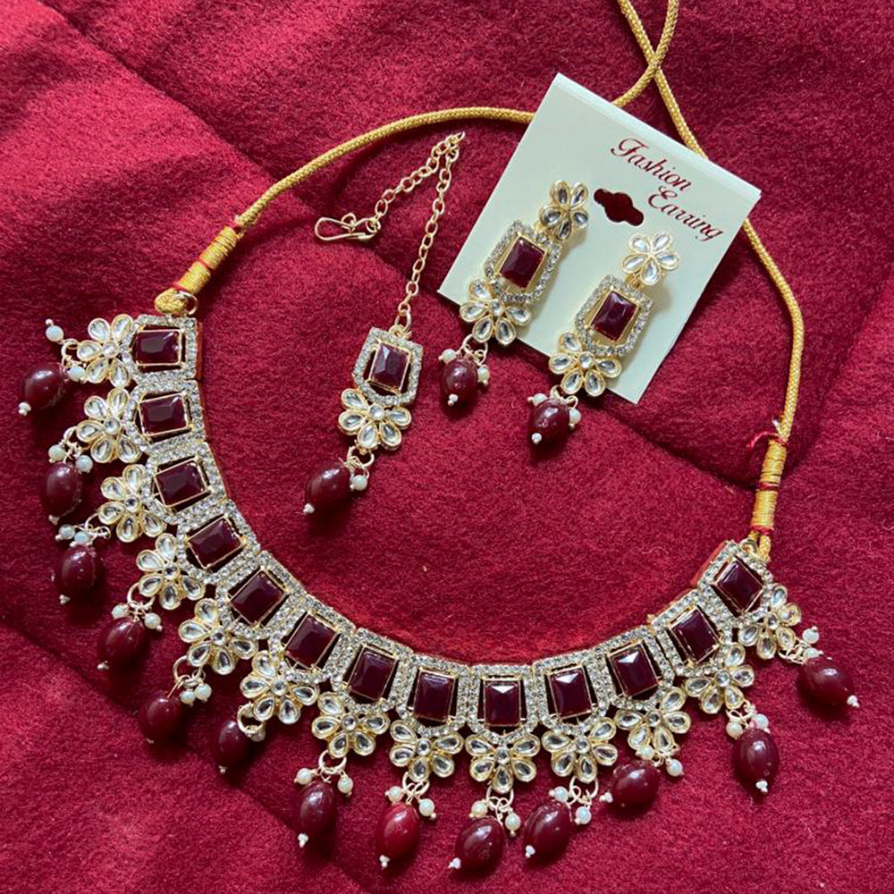 India Art Gold Plated Kundan Stone & Beads Choker Necklace Set