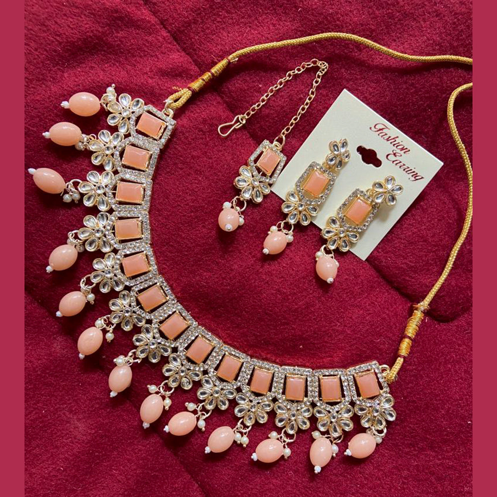 India Art Gold Plated Kundan Stone & Beads Choker Necklace Set